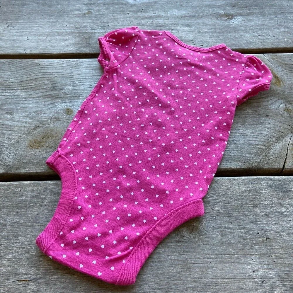 Old Navy Girls Bodysuit‎ Size 6-12 Mo Pink White Polka Dot Hearts Print NEW